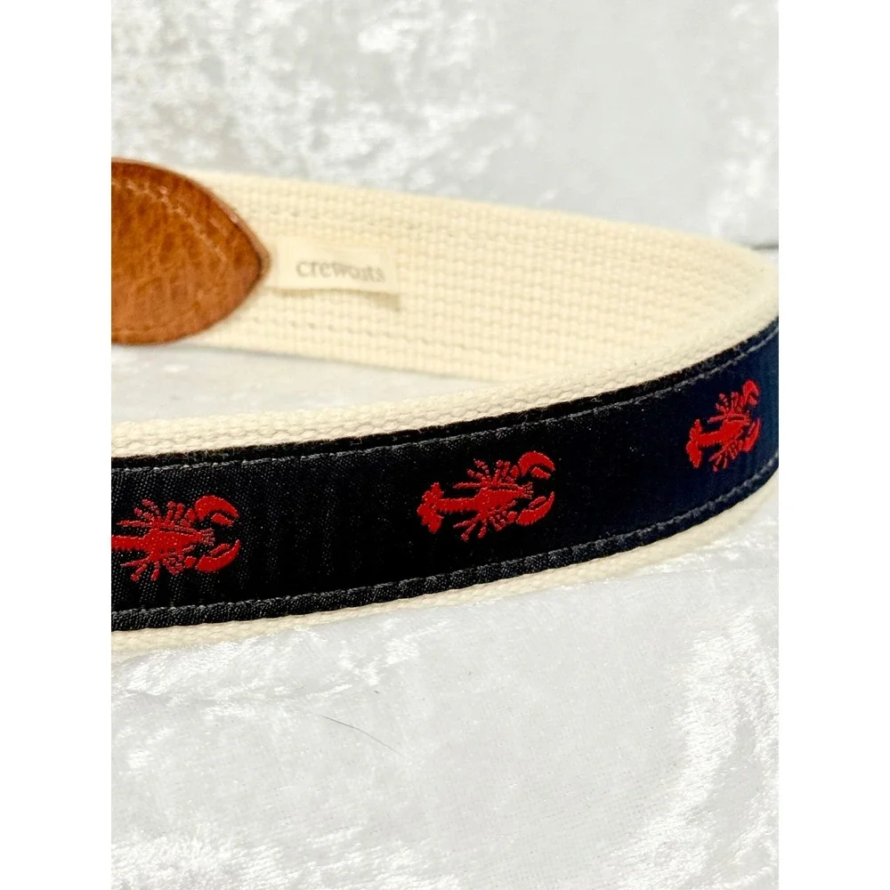Crewcuts Boys Medium Web Belt Lobster Nautical Navy Cream Leather Trim‎ USA Made